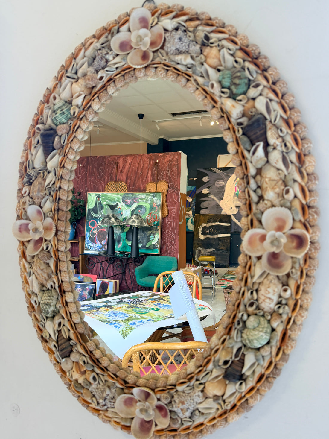 mid century shell mirror